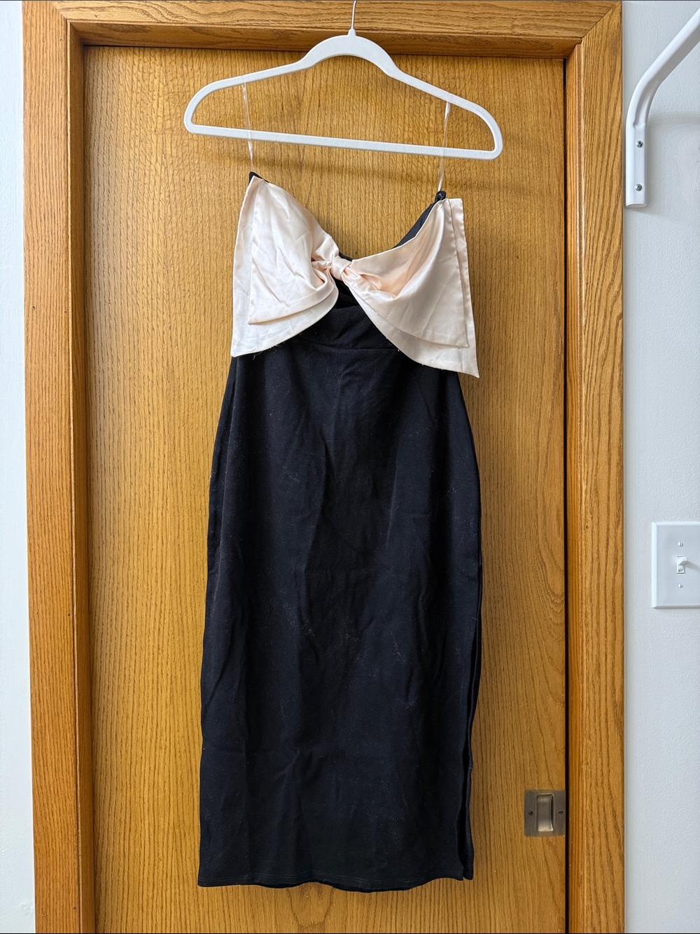 Strapless Black Dress with Cream Bow Detail